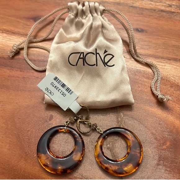 NWT Cache Brown Tortoise Shell Circle Earrings - Picture 3 of 6